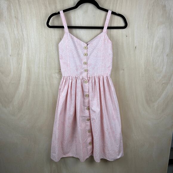 Zara Basics Pink Paisley Babydoll Dress S Button Down Flowy Style - Picture 1 of 8